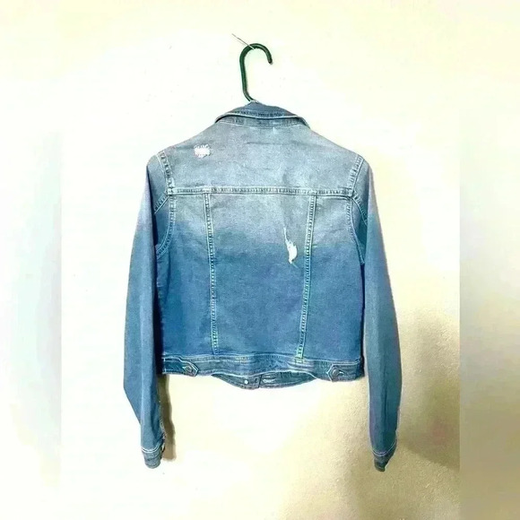 BBJ Los Angeles Distressed Cropped Denim Jean Jacket Size M Y2K Streetwear - Picture 6 of 8
